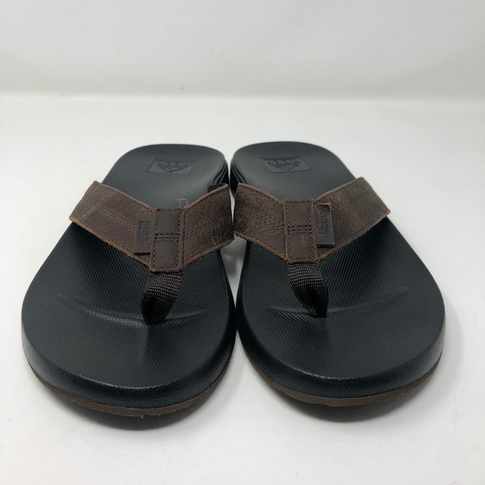 Reef Cushion Phantom LE Flip Flops Mens Size 8 Brown Black Leather Thong Sandals - Picture 3 of 10
